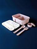 Beslenme Kabı - Çatal Kaşıklı - Bölmeli ve Sosluklu - Plastik Beslenme Kutusu - Lunch To Go Serisi