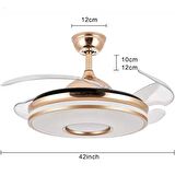Gizli Kanatlı Avizeli Tavan Vantilatörü - 3 Renk LED Işık, Uzaktan Kumandalı
