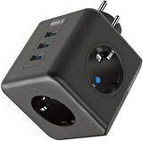  Termal Akım Korumalı Isıya Dayanıklı Priz 3x Soket - 2x USB - 1x Type-C Çoklu Priz