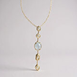 Zarif Taşlı Y Kolye - Altın Rengi Tasarım