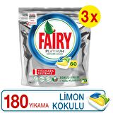 Fairy Platinum Limon Kokulu 180 Yıkama Tablet Bulaşık Makinesi Deterjanı 3x60 Adet 