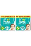 Prima Aktif Bebek Bezi 5 Beden Junior 232'li 2 Aylık Fırsat Paketi 11-18 Kg