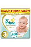 Prima Bebek Bezi Premium Care 3 Beden 288'li Midi 2 Aylık Fırsat Paketi ( 144'lü X 2 )