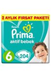 Prima Bebek Bezi Aktif Bebek 6 Ekstra L 2 Aylık Fırsat Paketi 204'lü