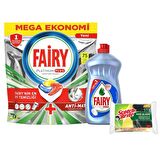 Fairy Platınum Plus Bulaşık Makinesi Tableti 75'li + Fairy Platinum Sıvı Bulaşık Deterjanı 500 ml + Sünger 