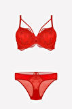 Kadın Kırmızı Balenli Destekli Sütyen Takım