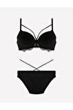 Kadın Siyah Balenli Desteksiz Sütyen Takım