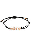 Kadın #shine Yazılı Siyah İpli Gümüş Bileklik Rose Gold