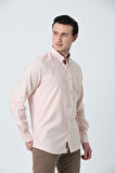 BROTHERS ERKEK TAILORED FIT UZUN KOL GARNİLİ OXFORD GÖMLEK BEYAZ-TURUNCU ÇİZGİLİ