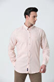 BROTHERS ERKEK TAILORED FIT UZUN KOL GARNİLİ OXFORD GÖMLEK BEYAZ-TURUNCU ÇİZGİLİ