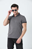 BROTHERS ERKEK POLO YAKA LOGO NAKIŞLI MERSERİZE T-SHIRT ANTRASİT