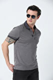BROTHERS ERKEK POLO YAKA LOGO NAKIŞLI MERSERİZE T-SHIRT ANTRASİT