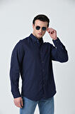 BROTHERS ERKEK TAILORED FIT APOLETLİ UZUN KOL KOTON GÖMLEK LACİVERT