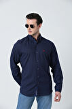 BROTHERS ERKEK TAILORED FIT APOLETLİ UZUN KOL KOTON GÖMLEK LACİVERT
