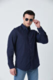 BROTHERS ERKEK TAILORED FIT APOLETLİ UZUN KOL KOTON GÖMLEK LACİVERT
