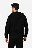 BROTHERS ERKEK RAHAT KESİM KAPÜŞONLU YANDAN CEPLİ  LOGO NAKIŞLI  SWEATSHIRT JABBAR SİYAH B06.242.693