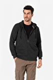 BROTHERS ERKEK RAHAT KESİM KAPÜŞONLU YANDAN CEPLİ  LOGO NAKIŞLI  SWEATSHIRT JABBAR ANTRASİT B06.242.693
