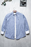 Brothers Erkek Tailored Fit Uzun Kol Logo Nakışlı Yıkamalı Pamuk Keten Gömlek Lindy Ls B01.251.709 - Açık Lacivert