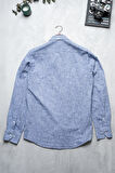 Brothers Erkek Tailored Fit Uzun Kol Logo Nakışlı Yıkamalı Pamuk Keten Gömlek Lindy Ls B01.251.709 - Açık Lacivert
