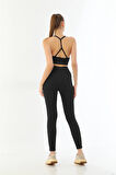 SİYAH MI Emay 3921 Soft Seamless Ripli Tayt Yoga Takımı