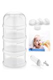 Katlı Toz Mama Kabı Beyaz + Sıkmalı Kaşık Gri 90 Ml - Özel Koruyucu Kapaklı