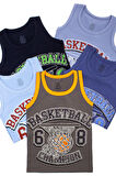 Erkek Çocuk Atlet Basketbol Baskılı 5 Li Paket Karışık Renk Baskılı Atlet