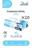 Nitril Mavi Pudrasız Muayene Eldiveni M - 1 Koli 20 Paket 100 lü Tek Ebat