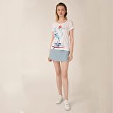 Anemoss Martı Beyaz Kadın T-Shirt Beyaz-L
