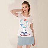 Anemoss Martı Beyaz Kadın T-Shirt Beyaz-L