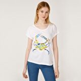Anemoss Yeşil Yengeç Beyaz Kadın T-Shirt Beyaz-S
