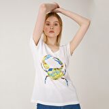Anemoss Yeşil Yengeç Beyaz Kadın T-Shirt Beyaz-S