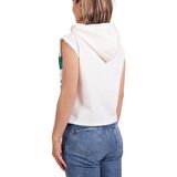 Anemoss Dalga Kolsuz Kapişonlu Beyaz Kadın Sweatshirt Beyaz-M