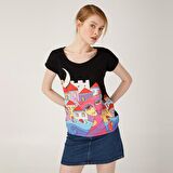 Biggdesign Owl and City Kadın T-Shirt Siyah-M