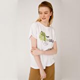 Biggdesign Faces Lucky Kadın T-Shirt Beyaz-S