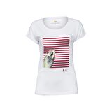 Biggdesign Pistachio Çizgili Kadın T-Shirt Beyaz-S