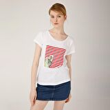 Biggdesign Pistachio Çizgili Kadın T-Shirt Beyaz-S