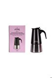 Fe001-6 Espresso Kahve Makinesi Paslanmaz Çelik Indüksiyonlu Moka Pot 300 ml Siyah