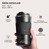 Any Morning BA21549 Paslanmaz Çelik Termos Mug 500 Ml Siyah, Kaymaz Silikon Halka, Sızdırmaz Kapak