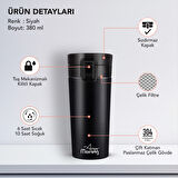 Any Morning BA21522 Paslanmaz Çelik Termos Mug 380 Ml Siyah, Sızdırmaz Kapak, Tuş Mekanizmalı Kilit, Çift Duvarlı Yalıtım
