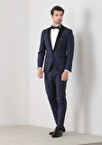 Saks Fashion Slim Fit Kruvaze Yaka Dokuma Smokin Takım Elbise