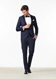Saks Düz Fashion Slim Fit Kruvaze Yaka Dokuma Smokin Takım Elbise