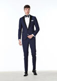 Saks Düz Fashion Slim Fit Kruvaze Yaka Dokuma Smokin Takım Elbise