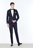 Saks Düz Fashion Slim Fit Kruvaze Yaka Dokuma Smokin Takım Elbise