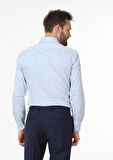 Mavi Düz Slim Fit Dokuma Klasik Pamuk Karışımlı Gömlek