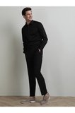 Siyah Düz Dokuma Fitted Fit Klasik Yün Karışımlı Pantolon
