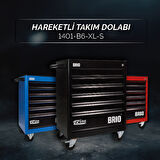 Brio Hareketli Tekerlekli Takım Dolabı Takım Arabası 6 Çekmeceli Kilitli XL 256 Parça Siyah Dolu
