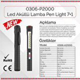 Brio Mıknatıslı Kalem Led Lamba Micro Usb Girişli Oto Tamirci Lambası, El Feneri 7+1 Kalem Lamba