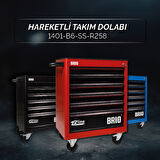 Brio Hareketli Tekerlekli Takım Dolabı Takım Arabası 6 Çekmeceli Kilitli Pro Ss 258 Parça Kırmızı Dolu