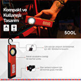 Brio Usb Şarjlı, Mıknatıslı, Askılı, Led Fener, Led Lamba 500 Lümen Tamirci Feneri