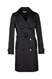 Ekol Kadın Düğmeli Klasik Trençkot 7022 Siyah